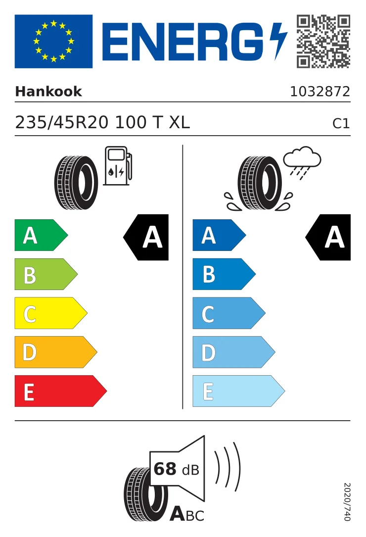 EU-däckmärkning: Hankook 235/45 R20 100T