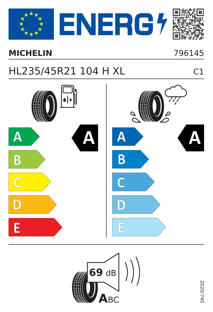EU-däckmärkning: MICHELIN 235/45 R21 104H