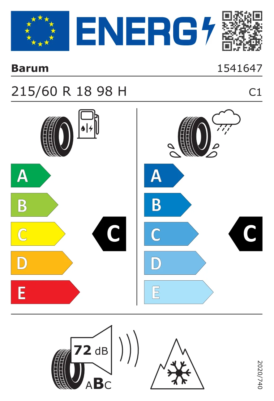 EU-däckmärkning: Barum 215/60 R18 98H