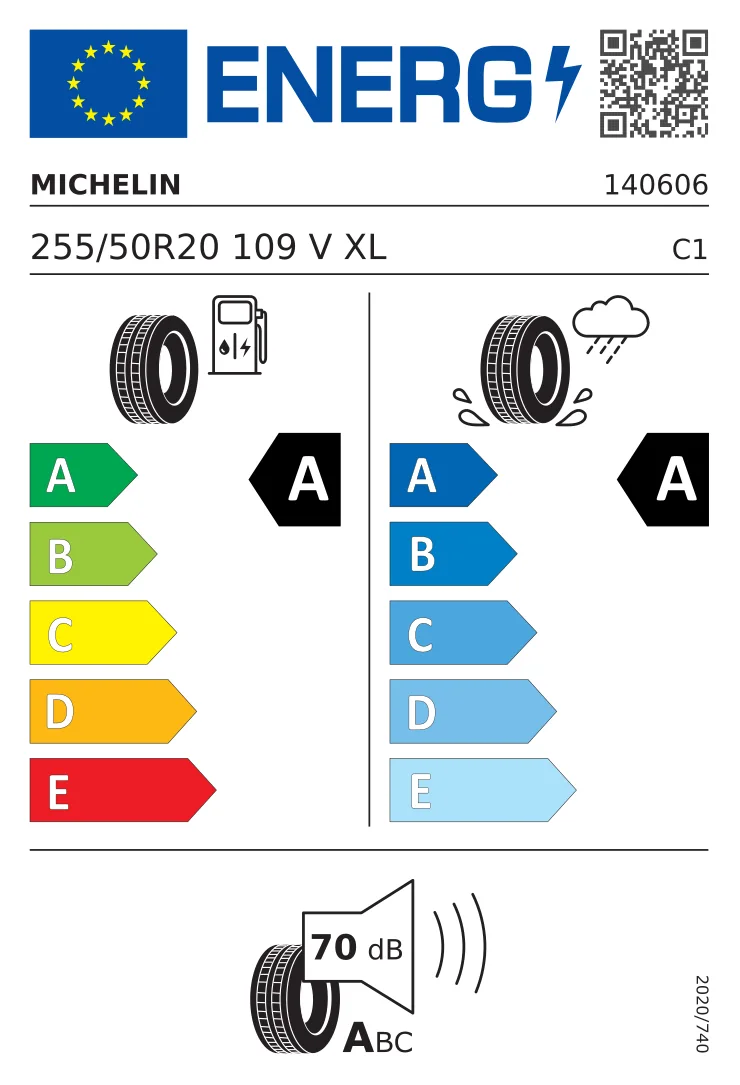 EU-däckmärkning: MICHELIN 255/50 R20 109V