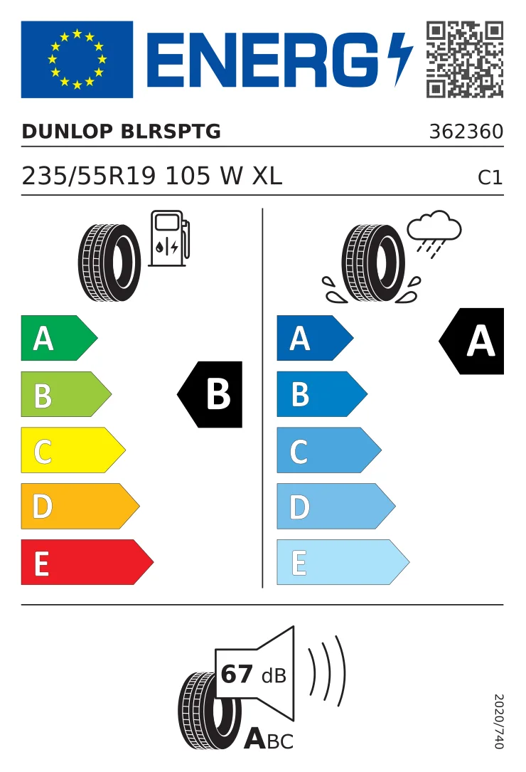EU-däckmärkning: Dunlop 235/55 R19 105W