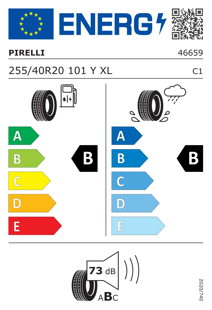 EU-däckmärkning: Pirelli 255/40 R20 101Y