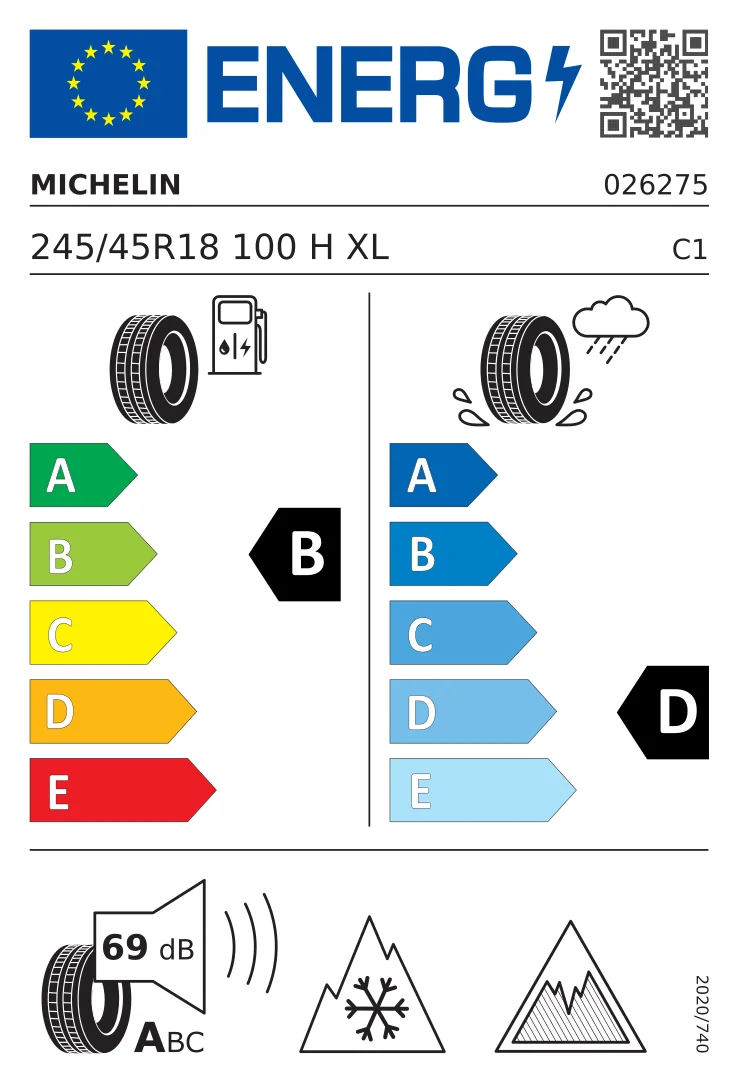 EU-däckmärkning: MICHELIN 245/45 R18 100H