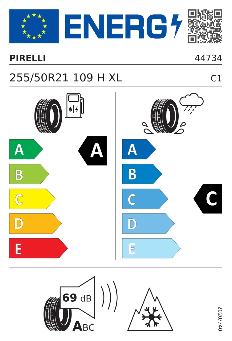 EU-däckmärkning: Pirelli 255/50 R21 109H