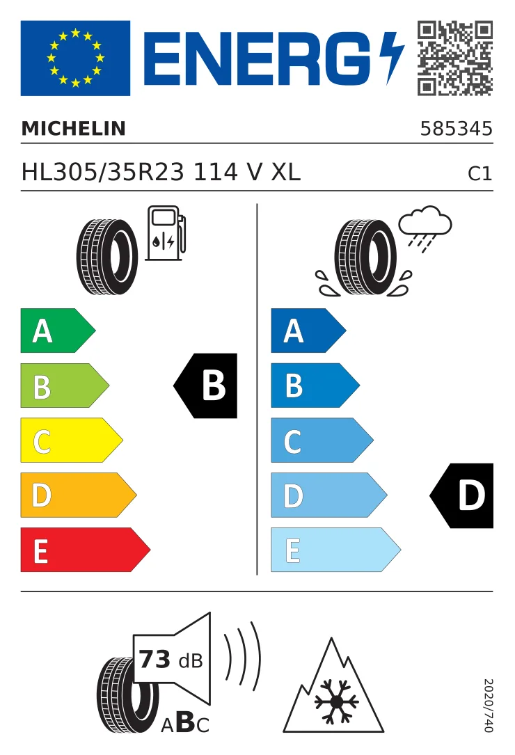 EU-däckmärkning: MICHELIN 305/35 R23 114V