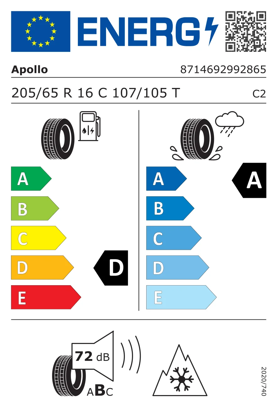 EU-däckmärkning: Apollo 205/65 R16 107T