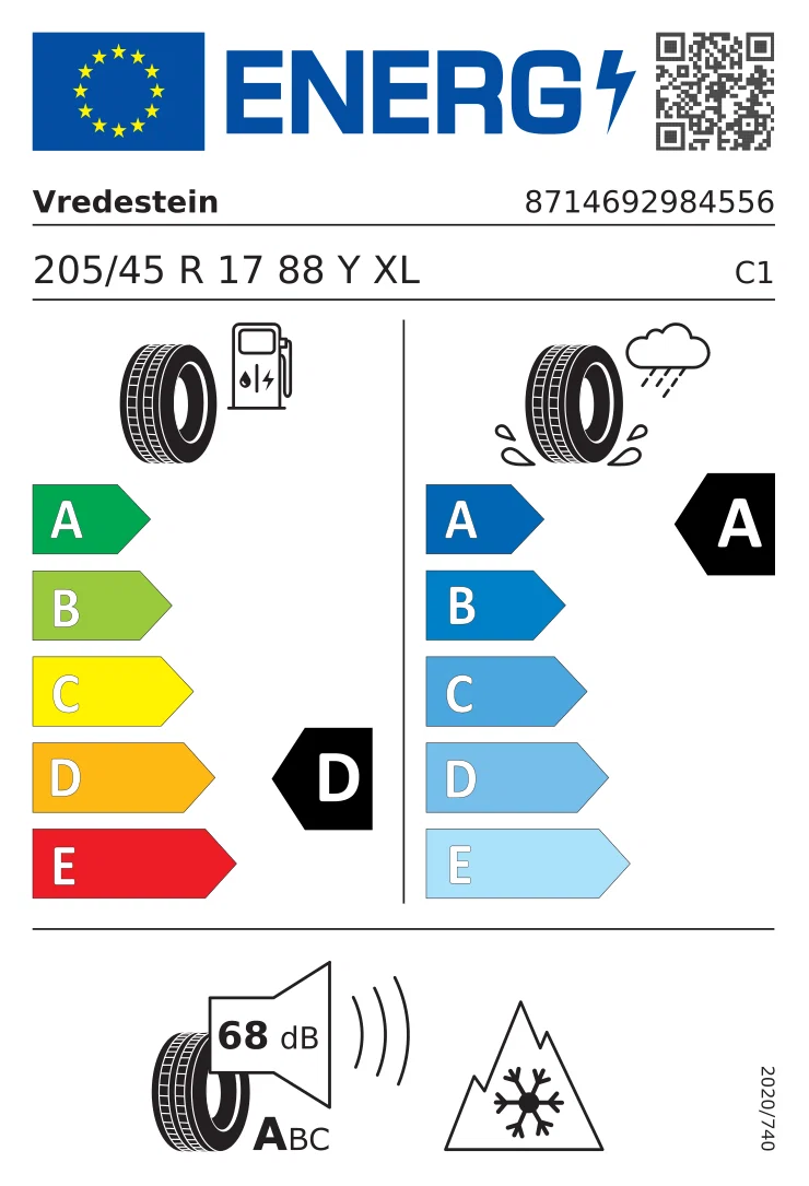 EU-Reifenlabel: Vredestein 205/45 R17 88Y