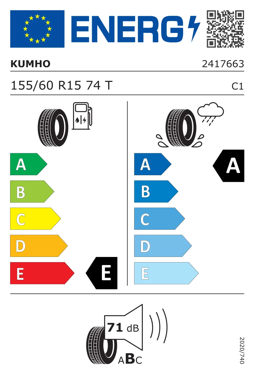 EU-Reifenlabel: Kumho 155/60 R15 74T
