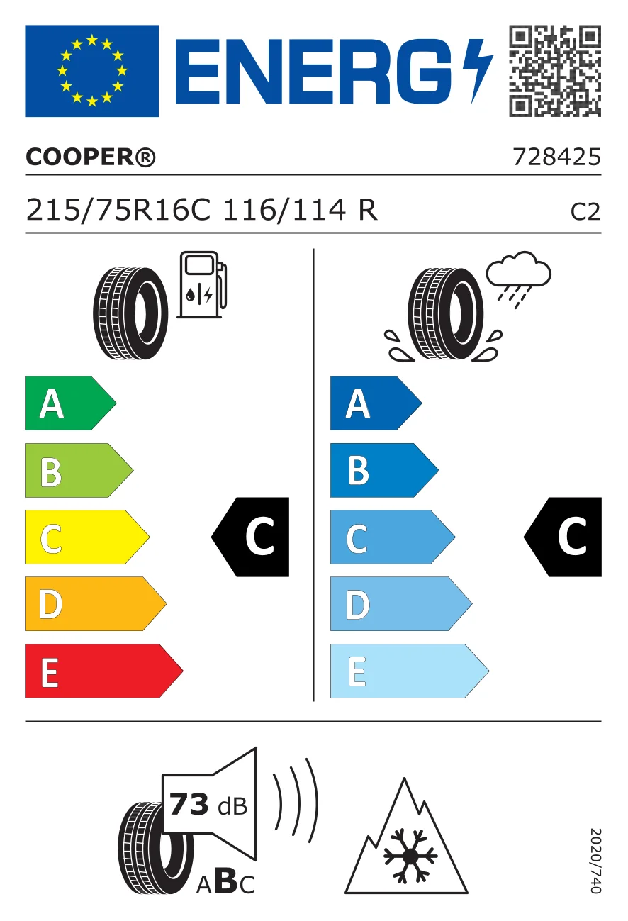 Etichetta UE per pneumatici: Cooper 215/75 R16