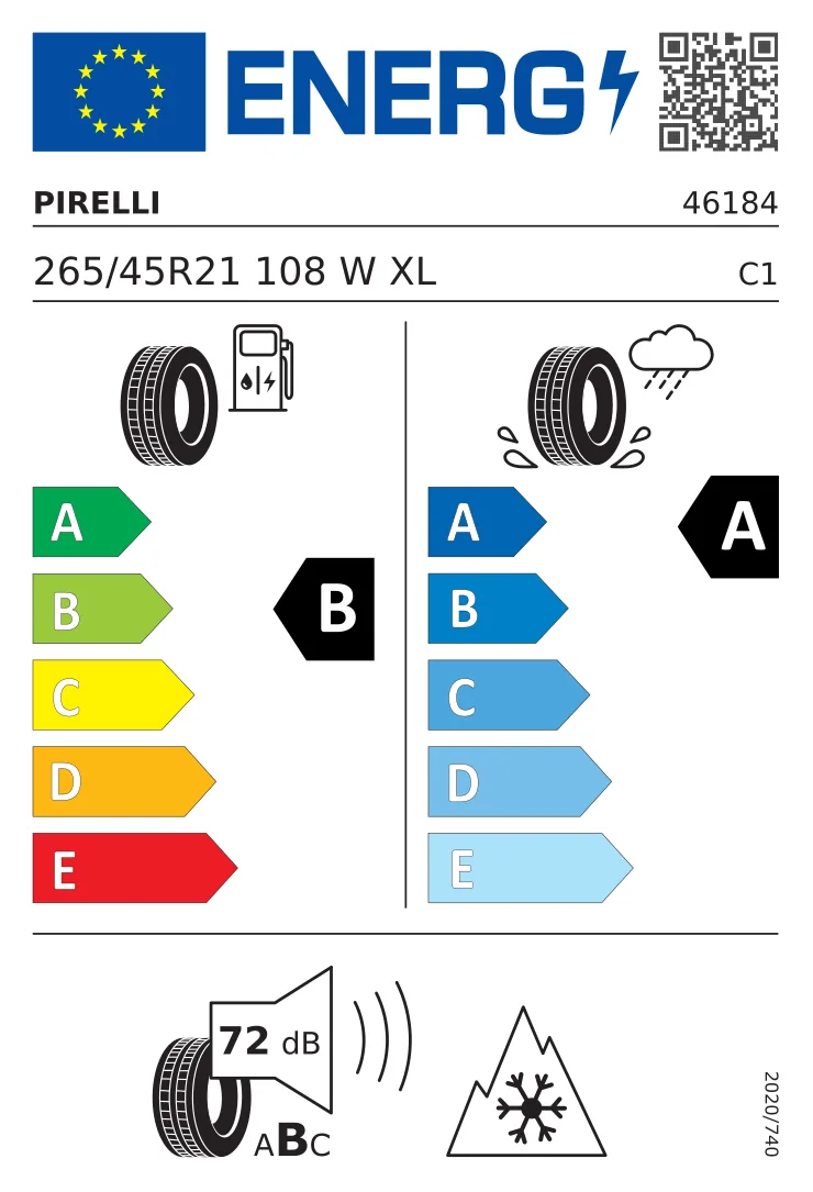 Etichetta UE per pneumatici: Pirelli 265/45 R21 108W