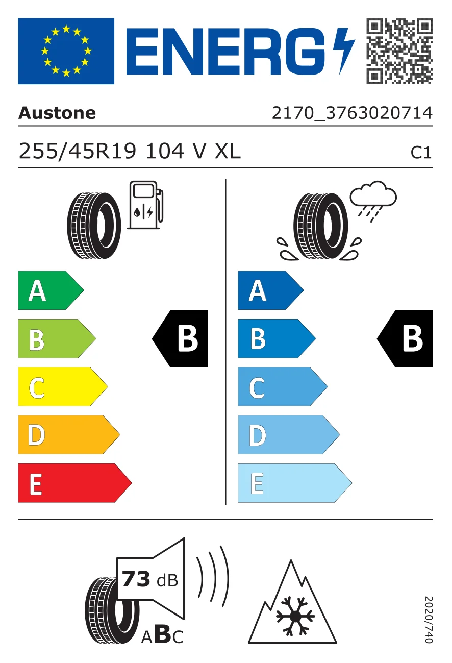EU tyre label: Austone 255/45 R19 104V