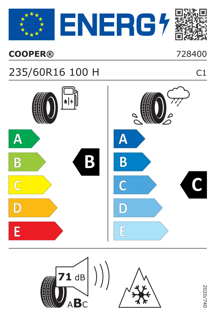 EU-däckmärkning: Cooper 235/60 R16 100H