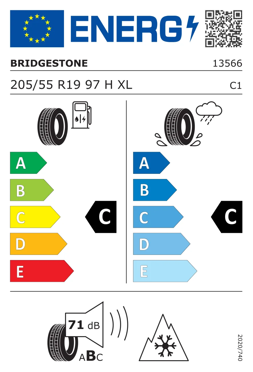 EU-bandenlabel: Bridgestone 205/55 R19 97H