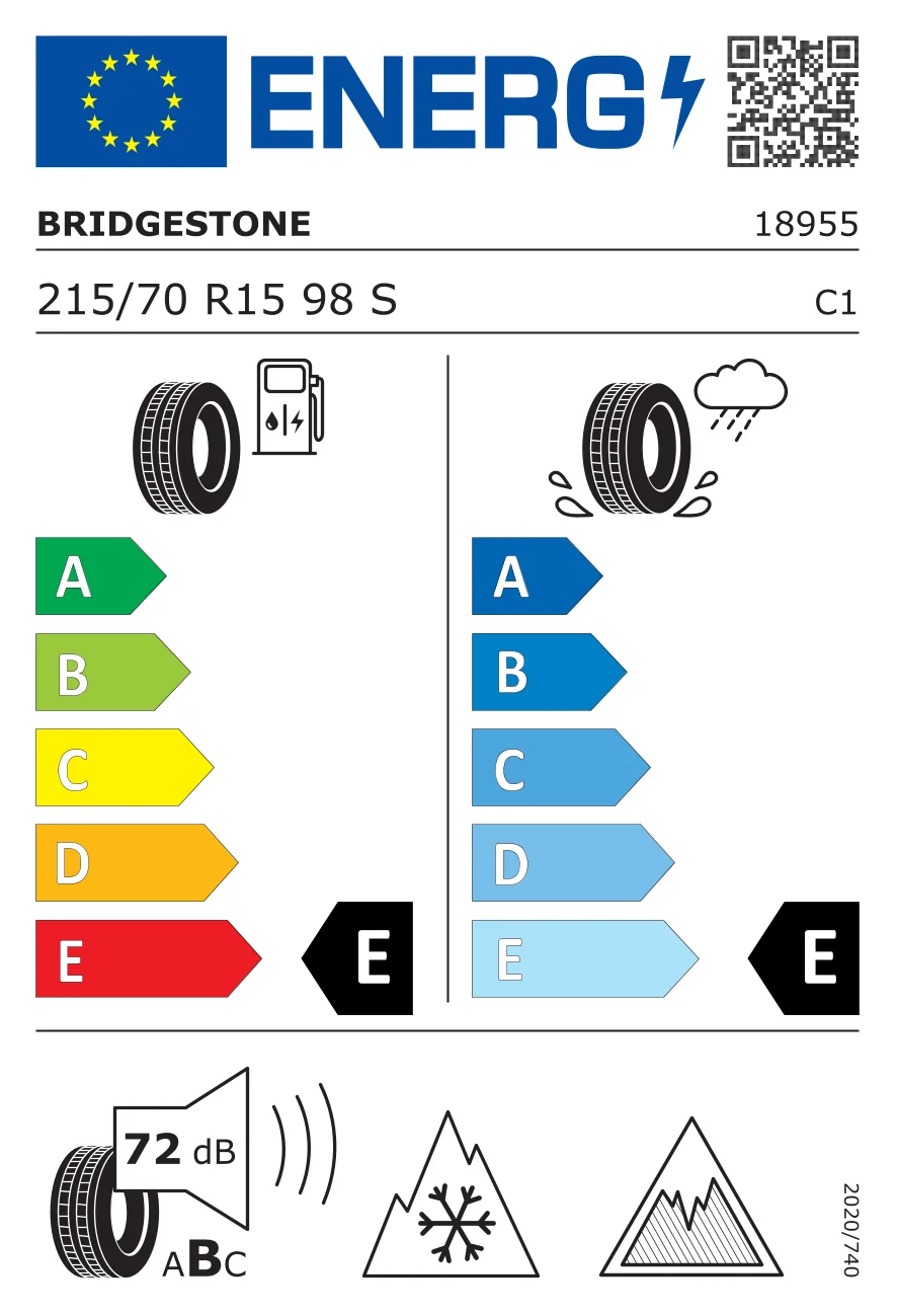 EU-däckmärkning: Bridgestone 215/70 R15 98S