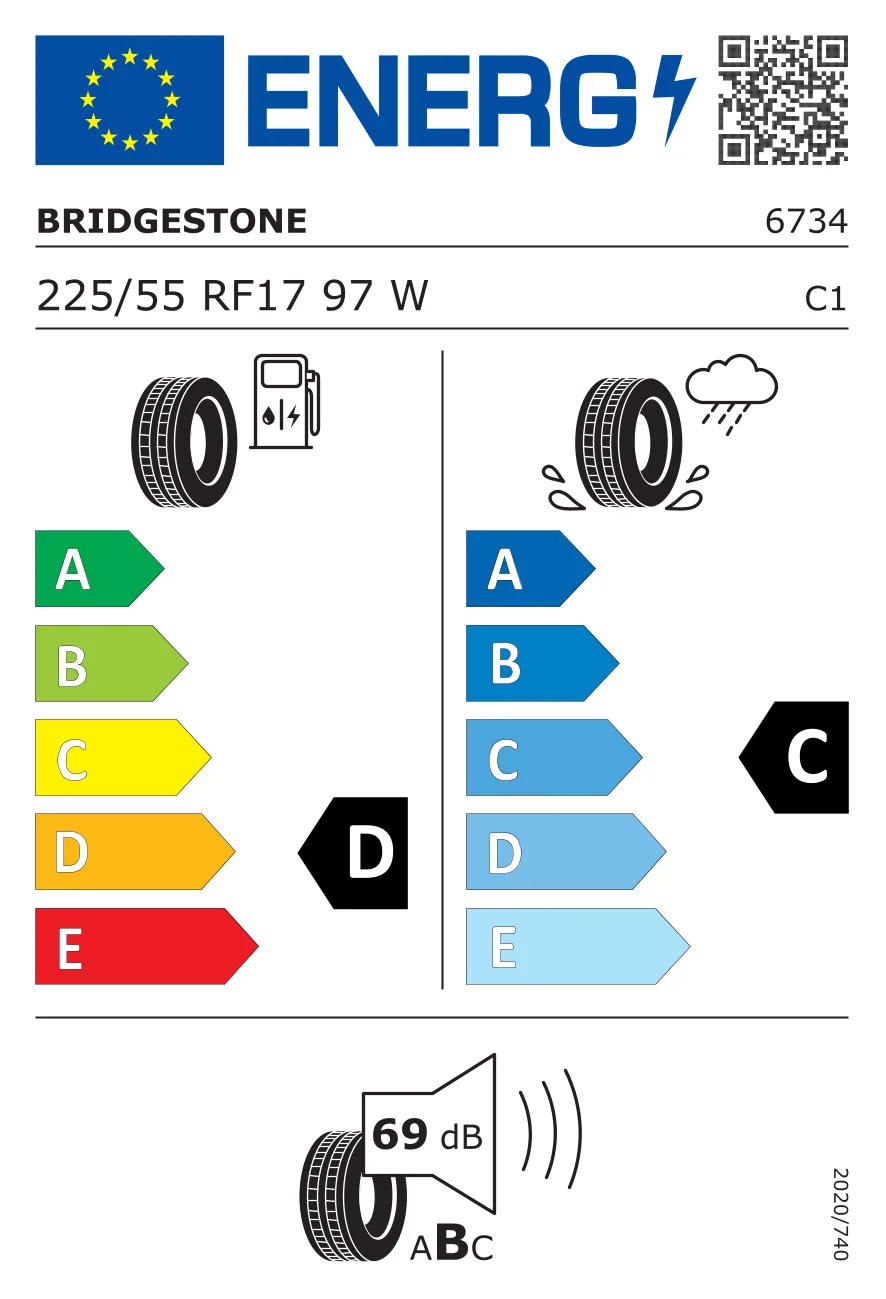 EU-däckmärkning: Bridgestone 225/55 R17 97W