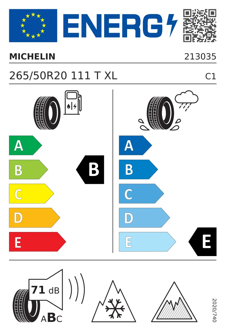 EU-däckmärkning: MICHELIN 265/50 R20 111T