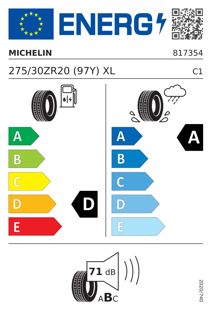 EU-däckmärkning: MICHELIN 275/30 R20