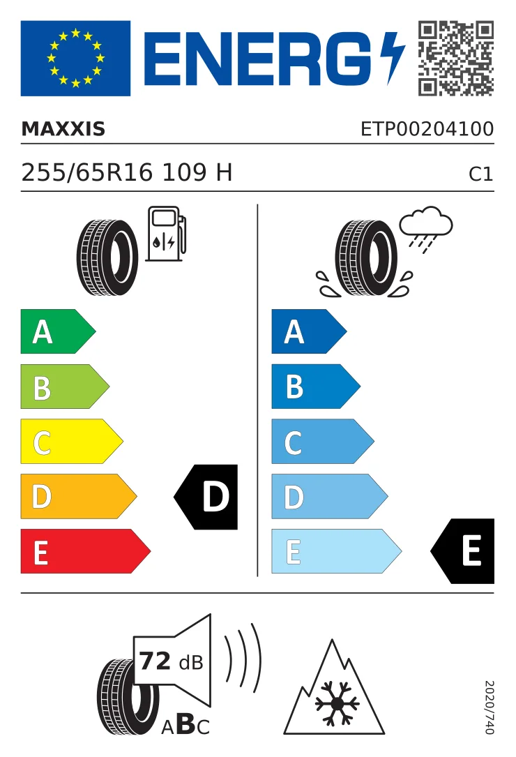 EU-däckmärkning: Maxxis 255/65 R16 109H