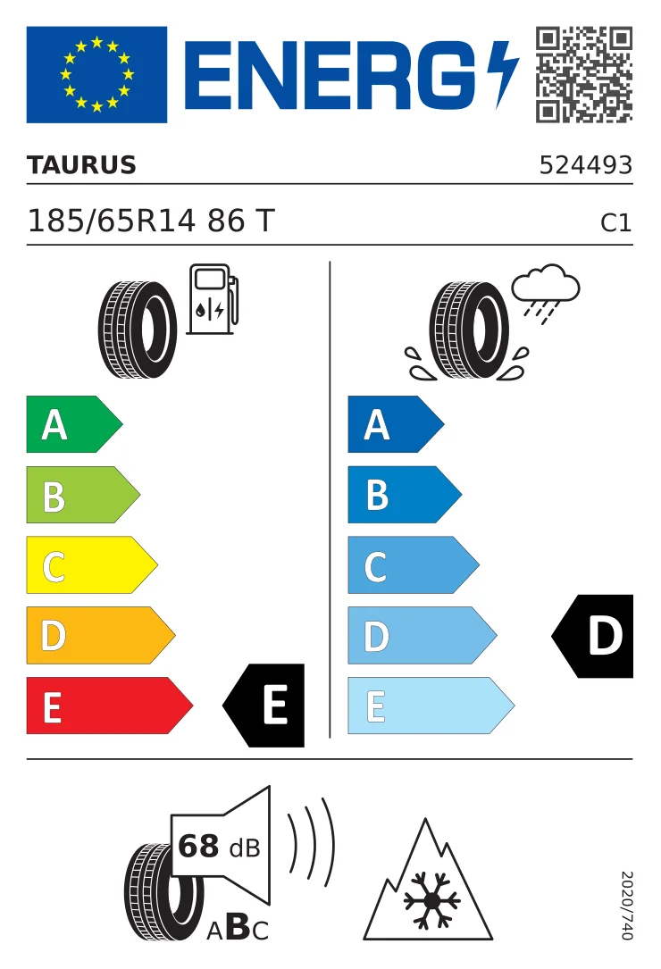 EU-däckmärkning: Taurus 185/65 R14 86T