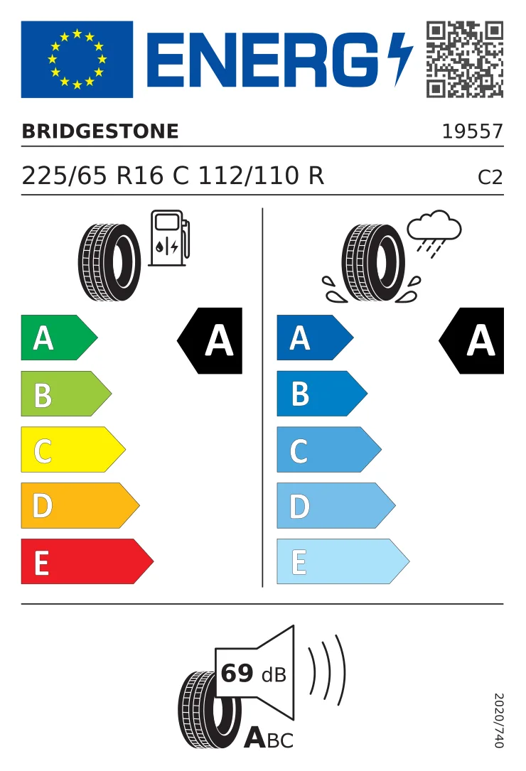 EU tyre label: Bridgestone 225/65 R16 112R