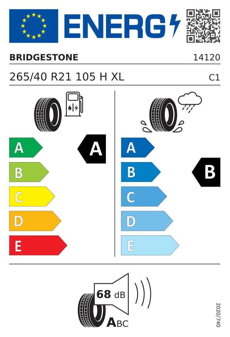 EU-däckmärkning: Bridgestone 265/40 R21 105H