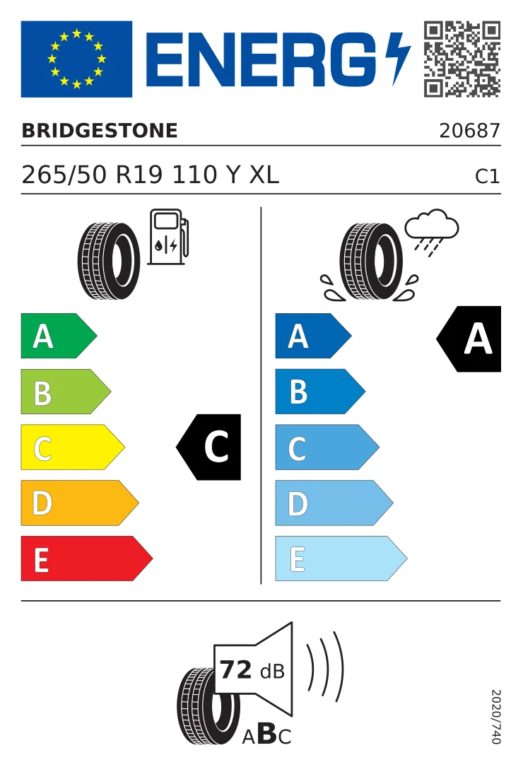EU-däckmärkning: Bridgestone 265/50 R19 110Y