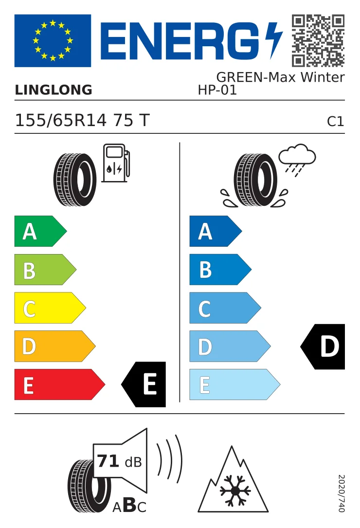 EU-däckmärkning: Linglong 155/65 R14 75T