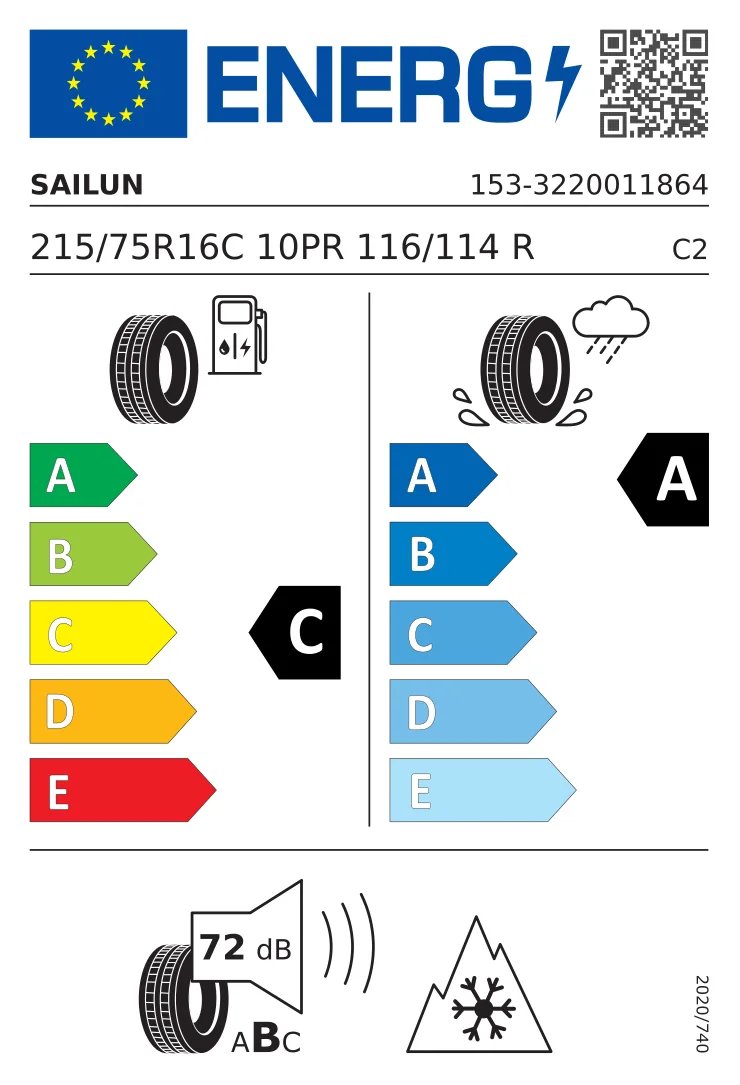 EU-däckmärkning: Sailun 215/75 R16 116R
