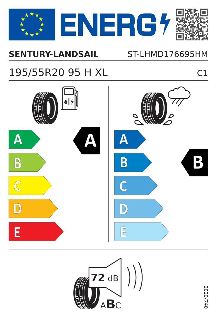EU-däckmärkning: Landsail 195/55 R20 95H