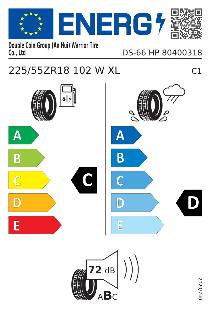 EU-däckmärkning: Double Coin 225/55 R18 102W