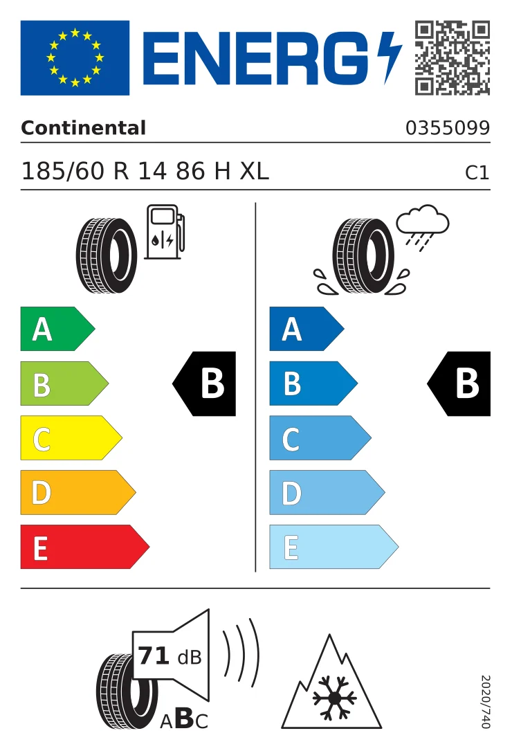 EU-bandenlabel: Continental 185/60 R14 86H