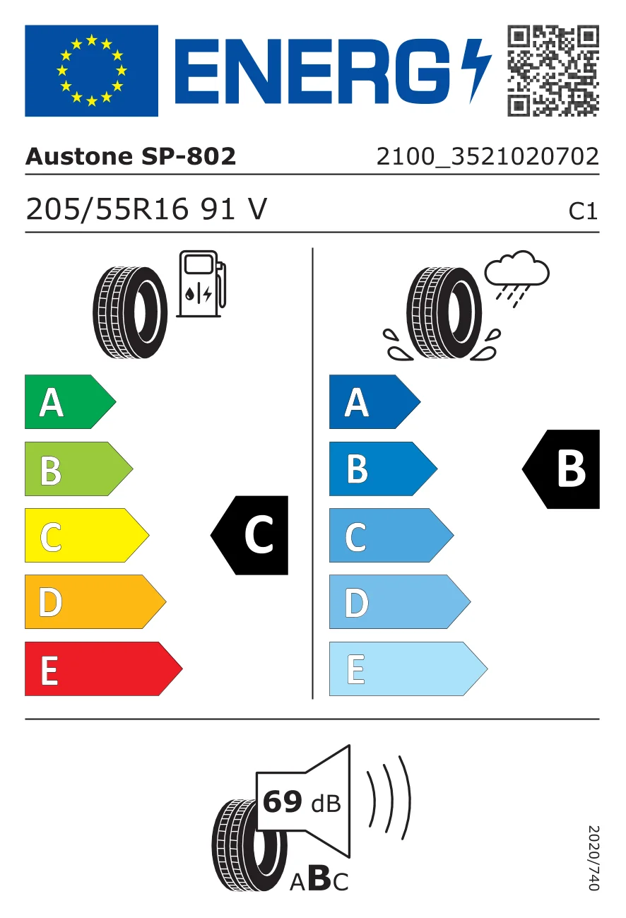 EU-däckmärkning: Austone 205/55 R16 91V