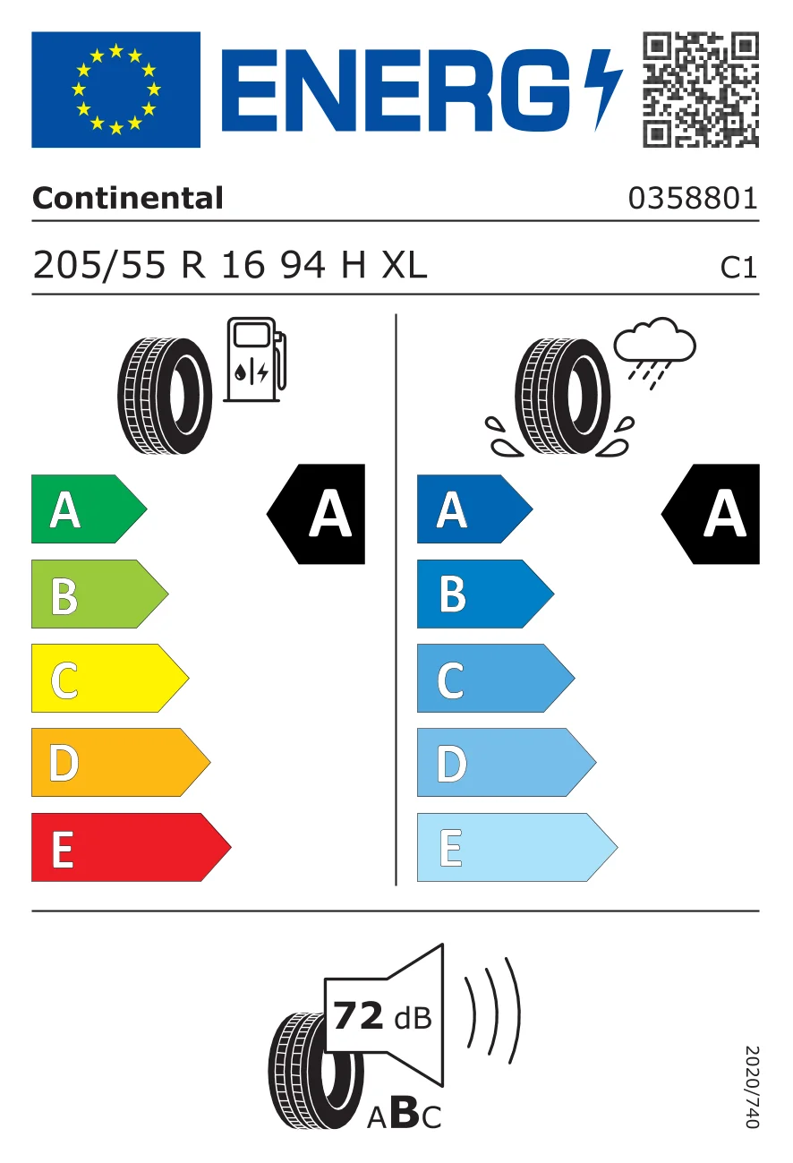 EU-däckmärkning: Continental 205/55 R16 94H
