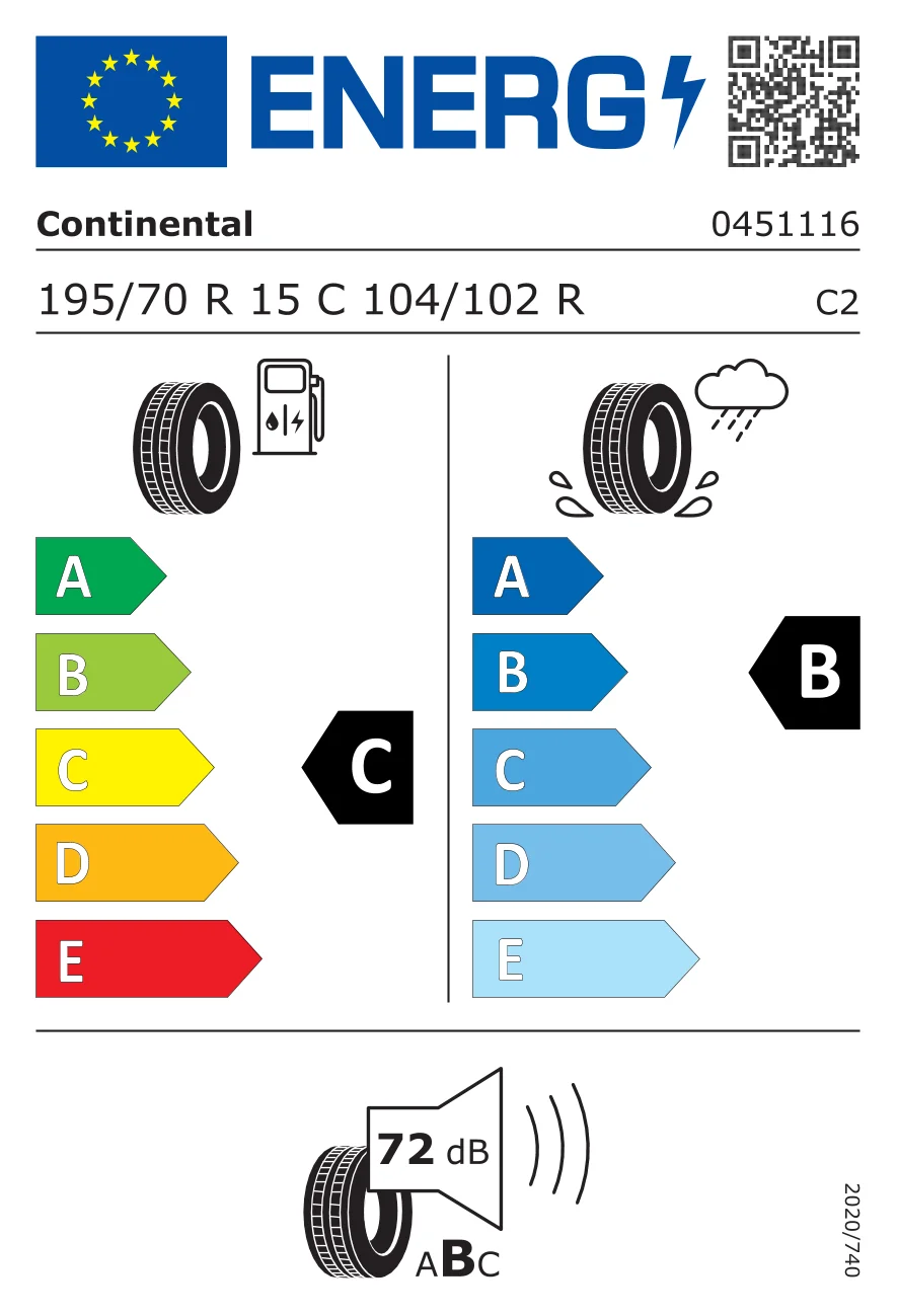 EU-däckmärkning: Continental 195/70 R15 104R