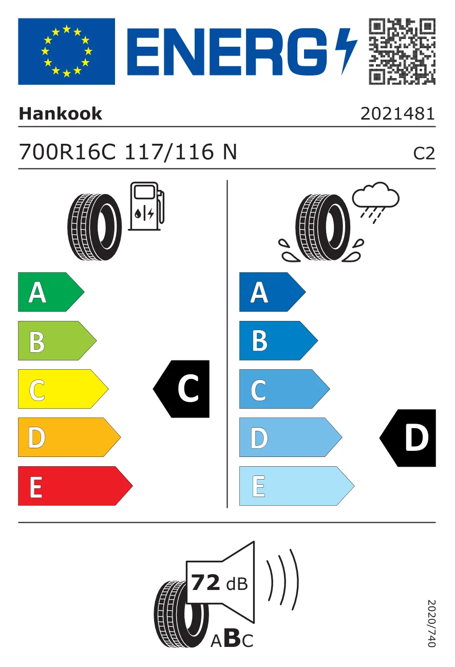 EU tyre label: Hankook 700/80 R16 117N
