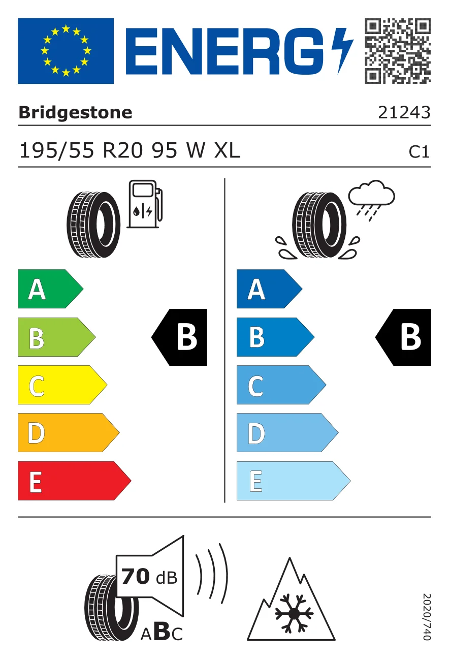 Etichetta UE per pneumatici: Bridgestone 195/55 R20 95W
