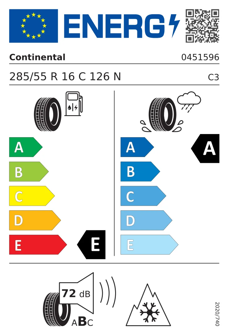 EU tyre label: Continental 285/55 R16 126N