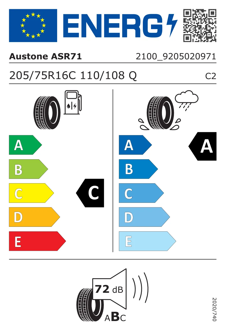 EU-däckmärkning: Austone 205/75 R16 110Q