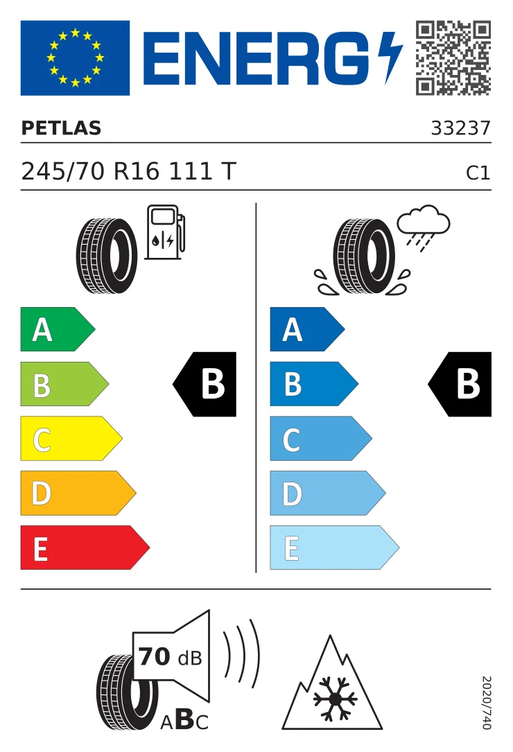EU-däckmärkning: Petlas 245/70 R16 111T