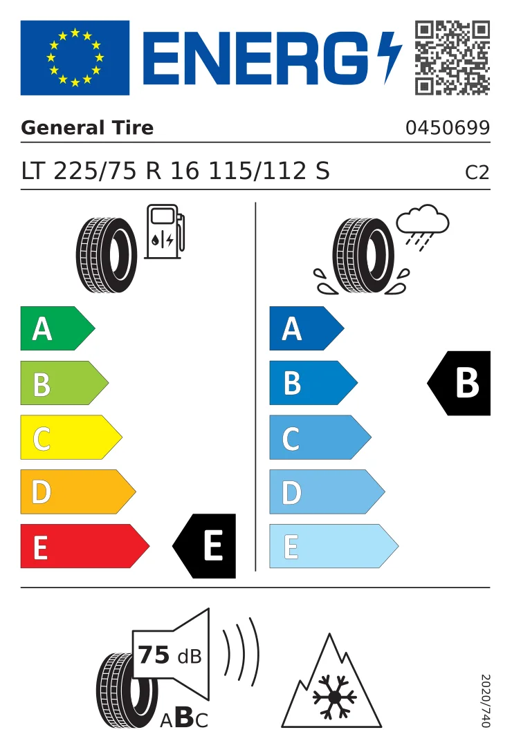 EU tyre label: General 225/75 R16 115S