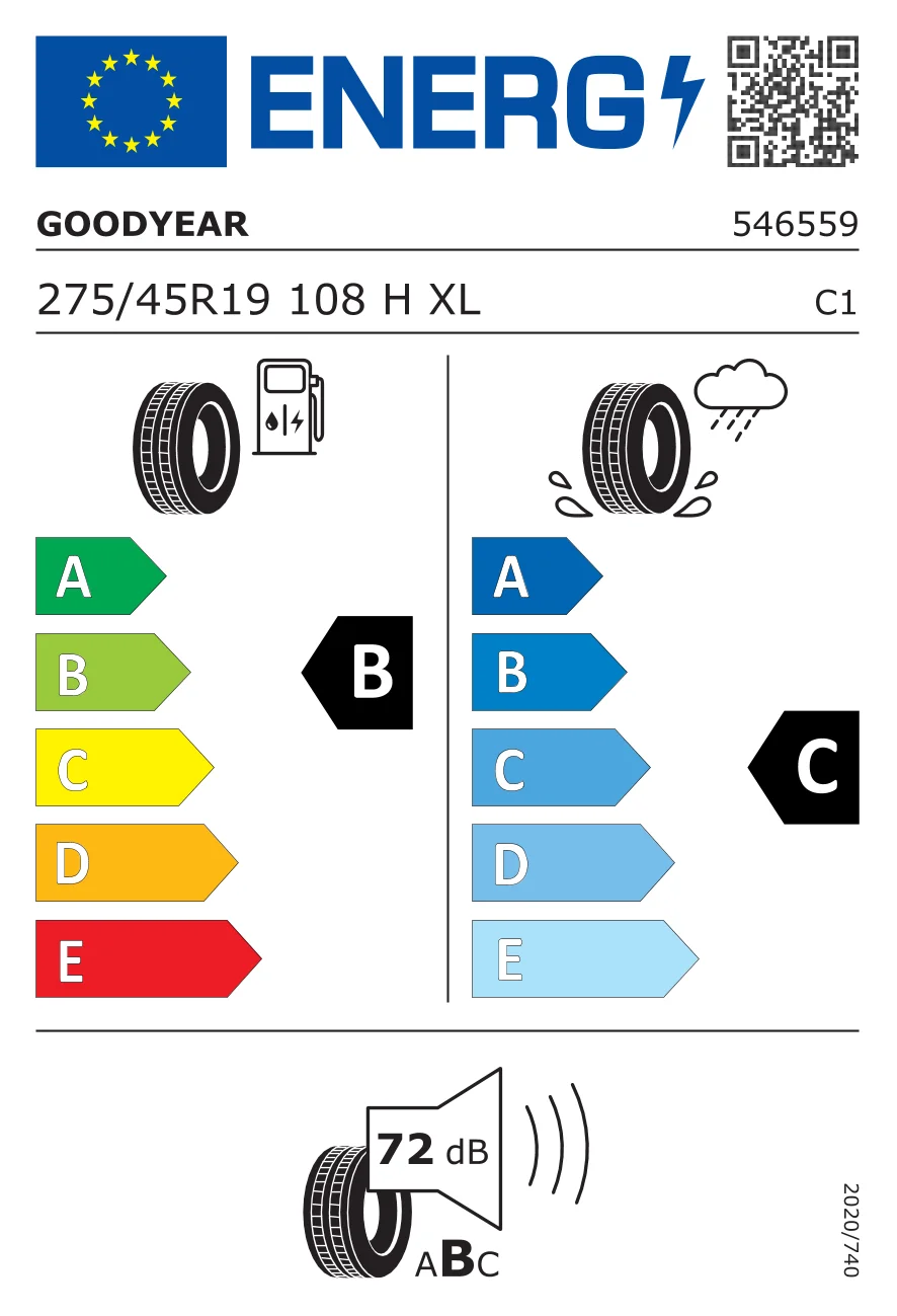 EU-däckmärkning: Goodyear 275/45 R19 108H