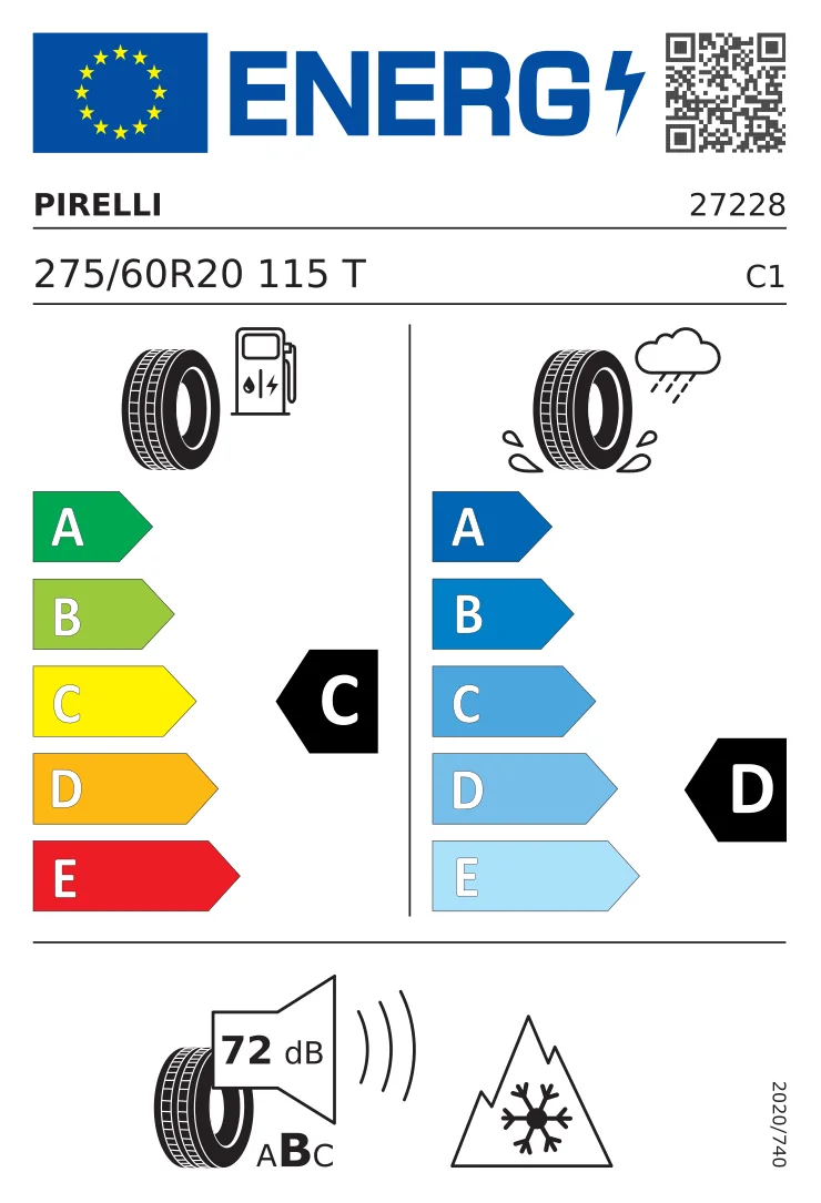 EU tyre label: Pirelli 275/60 R20 115T
