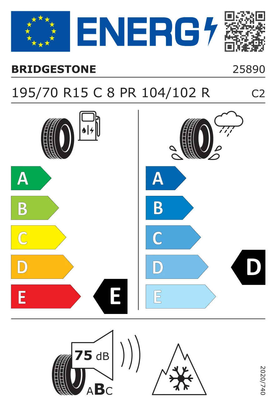 EU-däckmärkning: Bridgestone 195/70 R15