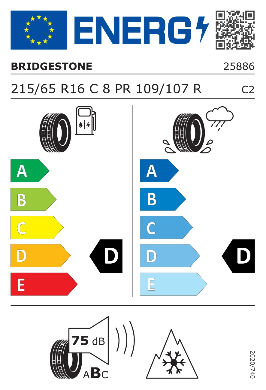 EU-däckmärkning: Bridgestone 215/65 R16