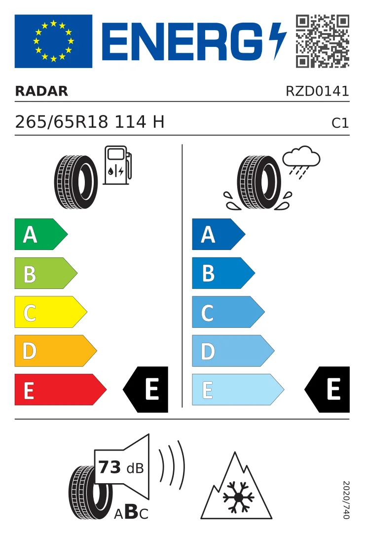 EU tyre label: Radar 265/65 R18 114H