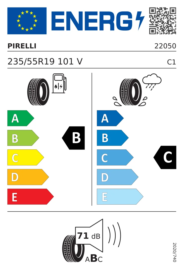 EU-bandenlabel: Pirelli 235/55 R19 101V
