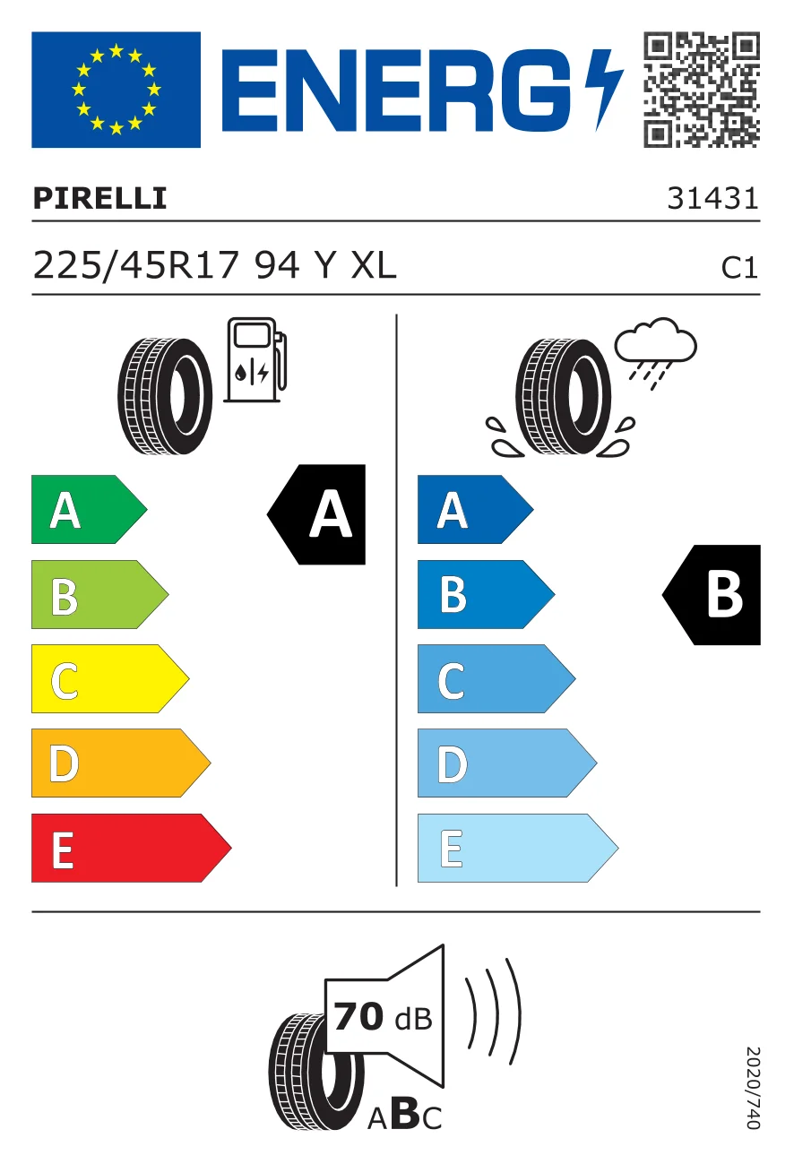 EU tyre label: Pirelli 225/45 R17 94Y