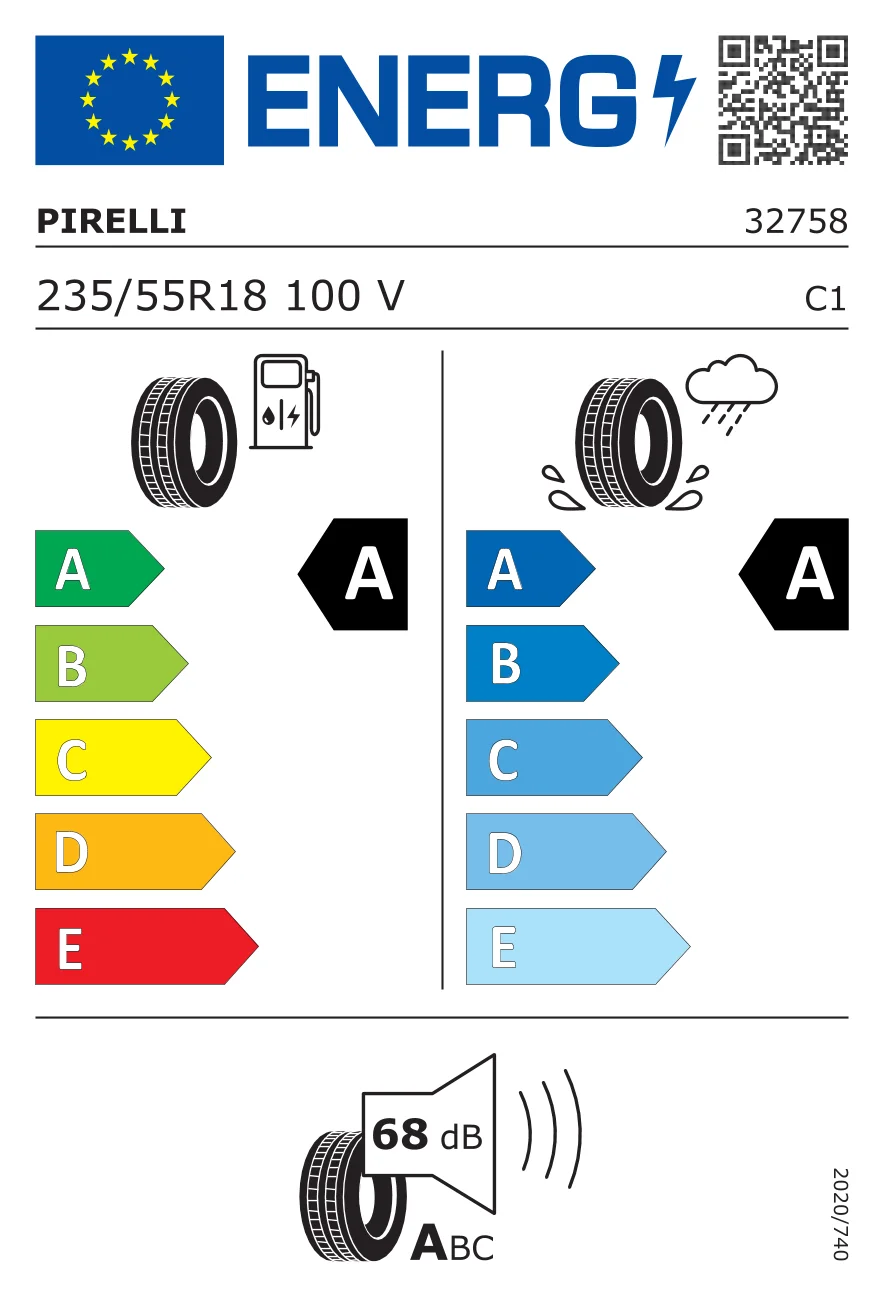 EU-däckmärkning: Pirelli 235/55 R18 100V