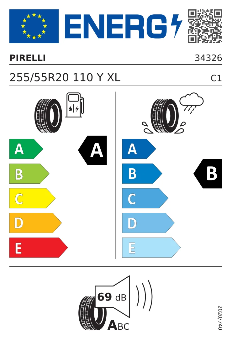 EU tyre label: Pirelli 255/55 R20 110Y