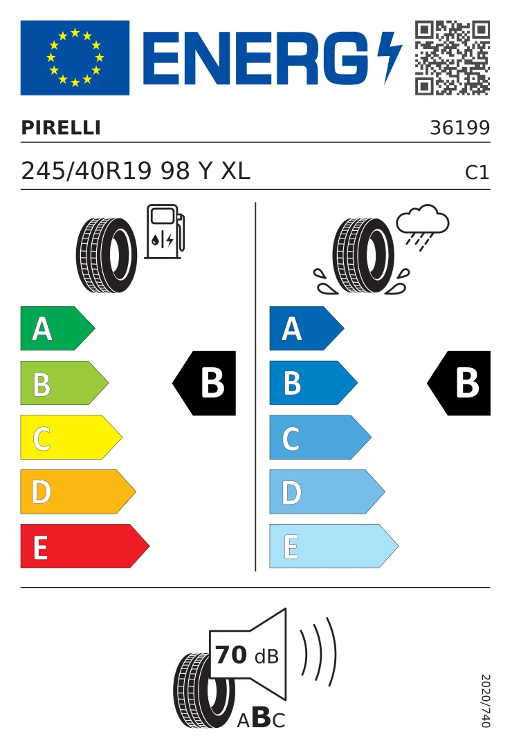 EU-däckmärkning: Pirelli 245/40 R19 98Y